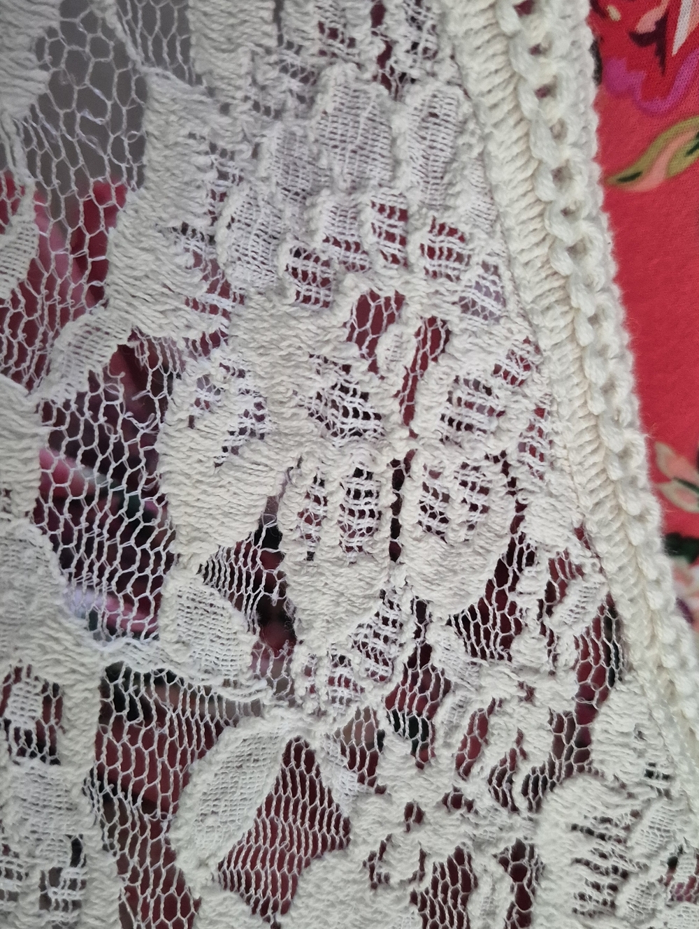 Boho Floral Lace Back Tank Top Coral Orange Cream Flowy Sleeveless Cami M L - Picture 3 of 8